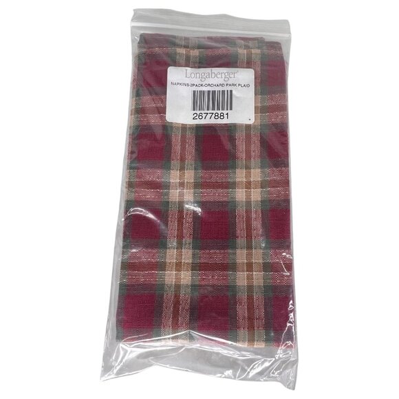 6 New Longaberger Orchard Park Plaid Napkins Set Square Cloth Fabric Accessories - Picture 4 of 9